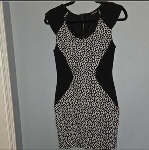 Express Monochrome Animal Print Patterned Mini Dress Bodycon Illusion Cocktail